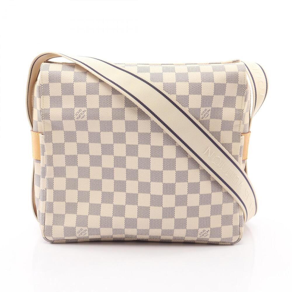 Louis Vuitton Naviglio Damier Canvas Leather Shoulder Bag Azur White